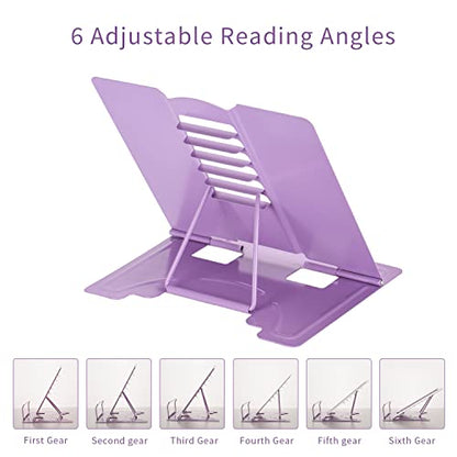Metal Book Stand Adjustable Book Holder for Reading | Portable & Sturdy For Textbooks Cookbooks Sheet Music Papers Study - color: Full Purple