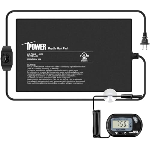 iPower 8 by 12-Inch Reptile Heat Mat with Temperature Adjustable Controller Knob, LCD Digital Aquarium Thermometer, Under Tank Warmer Terrarium Heat Pad for Reptiles and Amphibians - size: 8" x 12", style: Heat Pad with Adjust Knob+ Thermometer