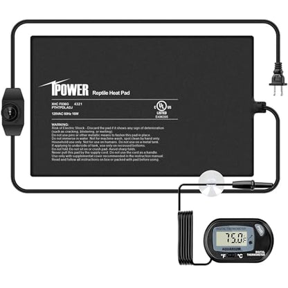 iPower 8 by 12-Inch Reptile Heat Mat with Temperature Adjustable Controller Knob, LCD Digital Aquarium Thermometer, Under Tank Warmer Terrarium Heat Pad for Reptiles and Amphibians - size: 8" x 12", style: Heat Pad with Adjust Knob+ Thermometer