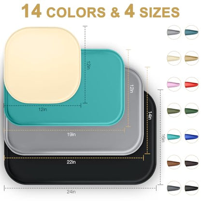 SMILOOL Silicone Pet Food Mat with Raised Edge for Food and Water Bowl, Dog Feeding Mats, Cat Food Trays for Floor Waterproof, Rubber Tray for Dogs and Cats, 24 x 16 x 0.8 White Sand(Yellow Cast)