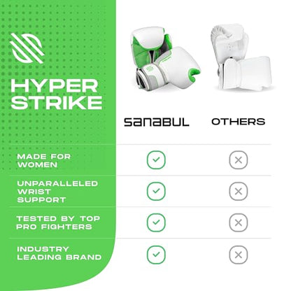 Sanabul Hyperstrike Boxing Gloves for Women, Kickboxing MMA Muay Thai Gloves, Training Sparring Punching Heavy Bag. - color: Green/White, size: 12 oz