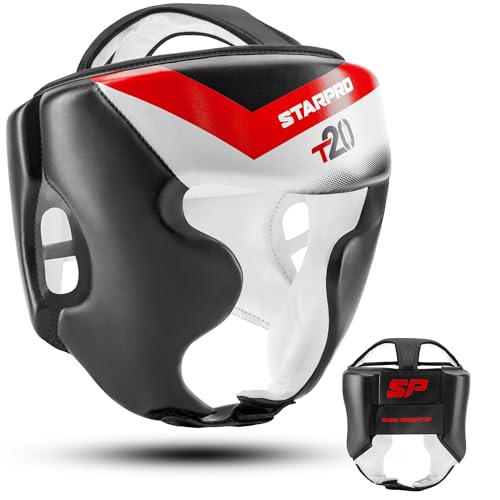 Starpro Boxing Headgear for Men Women - Safety Headguard with Padding - Muay Thai MMA Training Sparring Karate - color: Black / White, size: Small