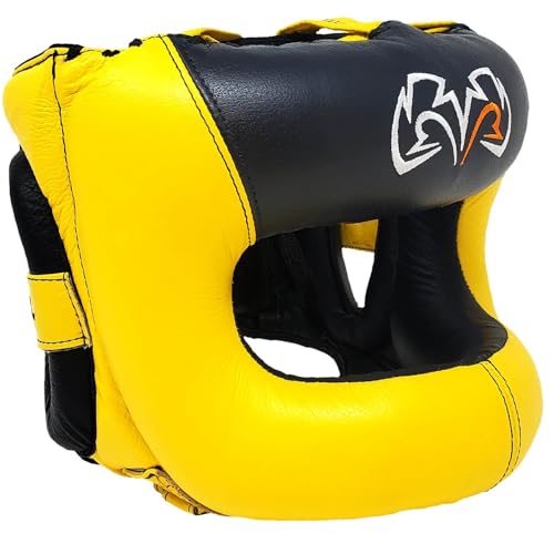 RIVAL Boxing RHGFS3 Face-Saver Sparring Headgear - Wide Eye Opening, Premium Leather, and Thermoplastic Inner Frame - color: Yellow, size: Large-X-Large