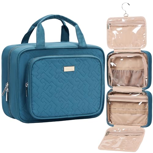 NISHEL Travel Toiletry Bag for Women Hanging Organizer Makeup Case Pockets - color: Lake-Blue, size: Medium