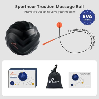 Sportneer Massage Lacrosse Ball with String, Deep Tissue Massager for Back Myofascial Release, Shoulder Trigger Point Therapy & Foot Plantar Fasciitis, Full Body Relaxation, Greasy Black - color: Greasy Black