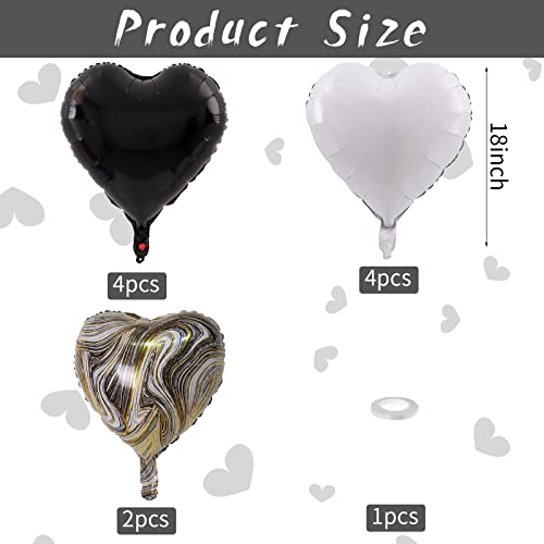Black White Agate Heart Balloons, 10PCS Foil for Goth Wedding Party - color: Glossy-black White Agate