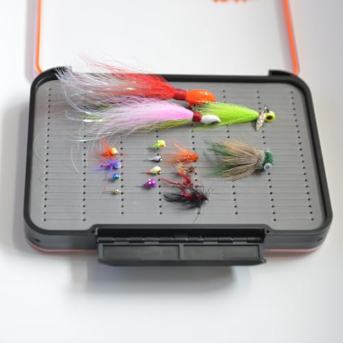 ALICHINO Fly Box for Fly Files Ice Jig Box Two Sided Waterproof Fly Fishing Box for Nymphs and Streamers (Grey Foam Insert C, Large， 9 * 6.5 * 1.9Inch) - size: Large 9 * 6.5 * 1.9 Inch