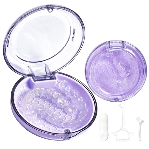 Retainer Case Slim Aligner Case with Vent Holes Removable Inner Tray Silicone for Easy Cleaning, Retainer Removal Tool and Brush (Clear Purple) - color: Clear Purple
