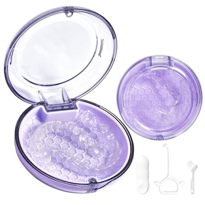 Retainer Case Slim Aligner Case with Vent Holes Removable Inner Tray Silicone for Easy Cleaning, Retainer Removal Tool and Brush (Clear Purple) - color: Clear Purple