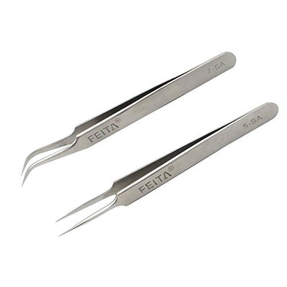Professional Tweezers Set - FEITA Precision Tweezers with Travel Case - Stainless Steel Tweezers for Plucking, Watchmakers, Jewelry, Electronic, Craft (Silver 7Pcs) - color: Silver Tweezers - 7pcs