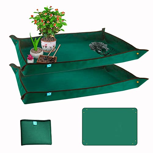 BIUWING Planter Tray, 2PCS Thickened Oxford Fabric Portable Indoor Plant Repotting Mat, Extra Large 43''*29'', Waterproof, Foldable, Blackish Green - color: Blackish Green, size: 2pcs 43.3in*29.5in(rectangle)