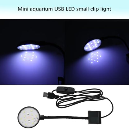 5W Mini Aquarium USB Led Light with Power Switch for Small Fish Shrimp Tank Freshwater Planted Live Plant Grow Fish Tank Clip Light Black
