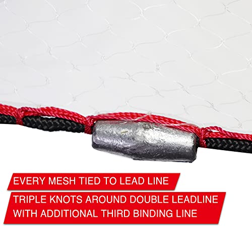 Cast Net, Lead, 3-12ft Radius, 3/8 and 1/4 in Mesh, for Bait Fish | Stainless Steel Swivel, Neoprene Wrist Strap, Repair Kit Included, Storage Box Included - size: 10ft Radius, 3/8" Mesh