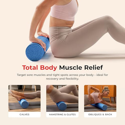 Sunny Health & Fitness High-Density Foam Roller 12" to 36", for Stretching & Muscle Recovery – Black, Blue, Pink - color: Blue, size: 24-Inch