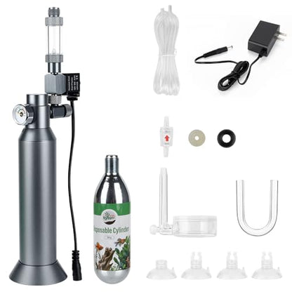 Desktop CO2 Regulator with 80g Disposable CO2 Cartridge with Solenoid Valve, Complete Aquarium CO2 System, Compatible with 5/8" Threaded for Nano Aquariums - size: 80g