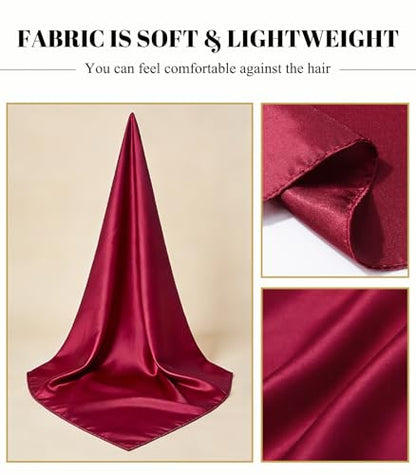 Sumolux Head Hair Scarf for Women 35" Like Satin Silk Scarf Hair Wrapping Night Bandana Large Square Scarves - color: A Solid Burgundy