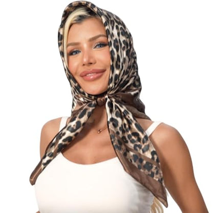 Head Scarf Hair Neck Scarves for Women Purse Bag Scarfs for Handbag Silky Satin Square Headscarf Fashion Hair Bandanas - color: Brown