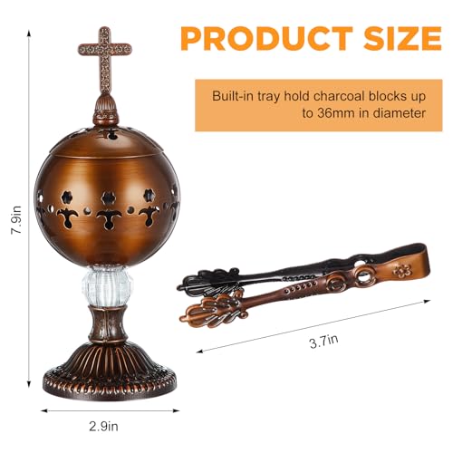 Zonon 1 Set Incense Burner with Tong, Frankincense Charcoal Incense Stand Holder, Ideal for Yoga, Spa, Aromatherapy, Home and Christian Church Censer (Red Copper,Retro) - color: Red Copper, size: Retro