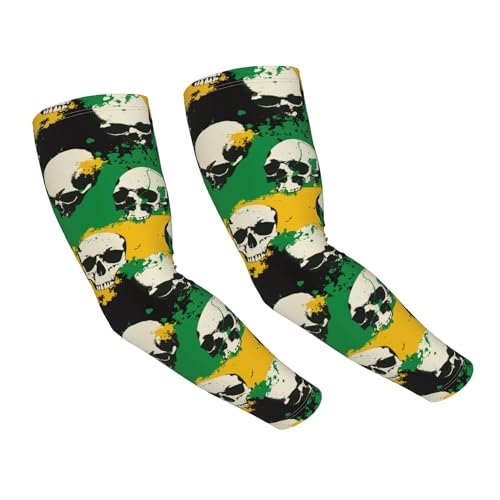 Arm Sleeves Outdoor Garden Sports Cooling Sun Sleeve for Women Men Farm - color: Jamaican Flag Skull