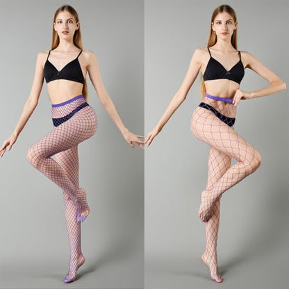 MengPa Women's Fishnets Tights High Waist Stockings Party Thigh High Pantyhose - color: 2pcs-purple