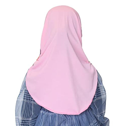 Girls Instant Hijab – Soft Kids Muslim Scarf with Flower, Breathable One-Piece Headscarf for Toddlers Age 2-8 - color: Pink