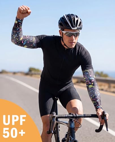 Aueyan Arm Sleeves for Men Women,Cooling Sleeves with Thumb Holes,Funny Sun Protection Arms Cover with Print Pattern - color: Painting