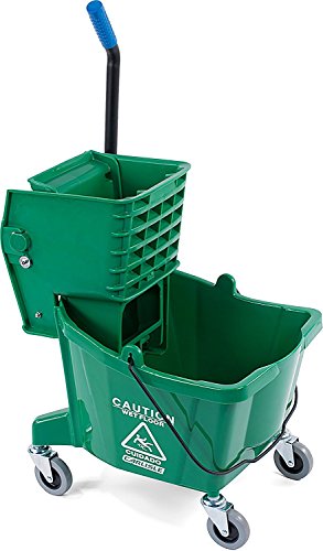 Carlisle FoodService Products 26 Qt Mop Bucket with Side Wringer, Green | 18.5 x 16.5 x 16.5 in, 34.25-in Handle Height, Polypropylene, 50,000-Cycle Wringer, Non-Marking Casters, Assembly Required - color: Green