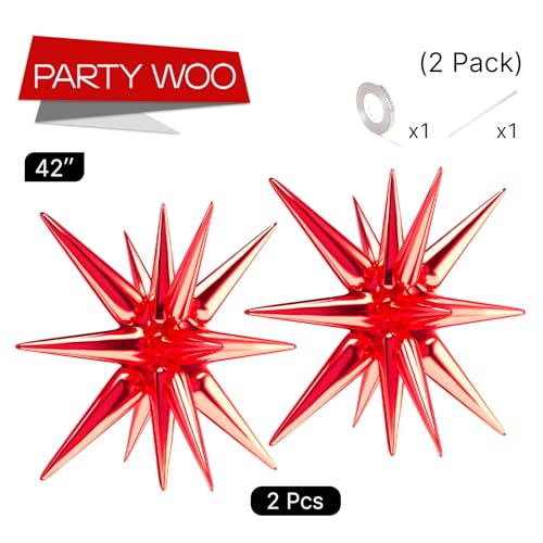 PartyWoo Red Star Spike Balloons 2pcs Explosion Foil Mylar Balloons - color: Red, size: 2 PCS - 42 Inch