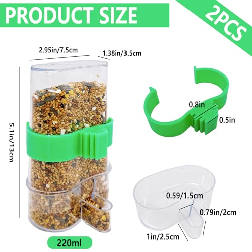 Automatic Bird Water Dispenser Parrot Water Feeder Bird Seed Food Container Parakeet Waterer Cockatiel Cage Accessories Automatic Feeding for Finch Lovebird Canary Small Birds(2Pcs) - color: Clear