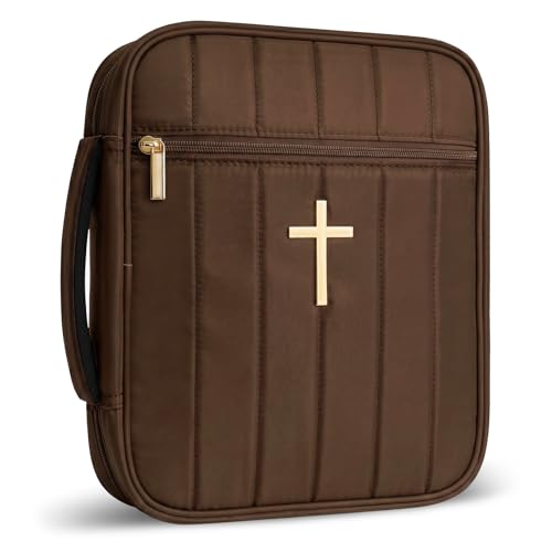 Wuflyover Bible Bag for Women, Quilted Bible Cover Case with Handle, Bible Carrying Case for Church and Bible Study, (Brown) - color: Brown