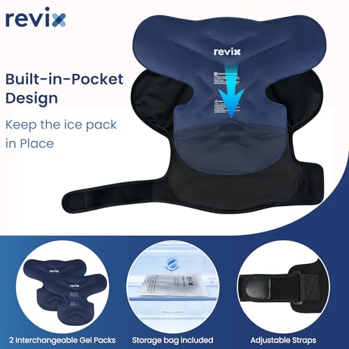 REVIX Large Shoulder Ice Pack Wrap, 2 Gel Packs+1 Shoulder Brace for Rotator Cuff and Arm, Reusable Gel Cold Therapy Wrap for Discomfort Relief & Muscle Relaxation, Easy to Wear & Remove - size: Large, style: Black, 2 Gel Packs+1 Shoulder Brace