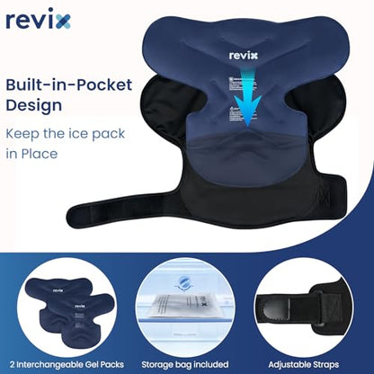REVIX Large Shoulder Ice Pack Wrap, 2 Gel Packs+1 Shoulder Brace for Rotator Cuff and Arm, Reusable Gel Cold Therapy Wrap for Discomfort Relief & Muscle Relaxation, Easy to Wear & Remove - size: Large, style: Black, 2 Gel Packs+1 Shoulder Brace