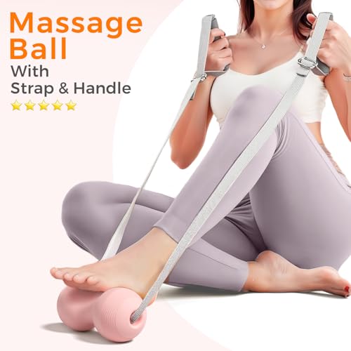 VICSKY Peanut Massage Ball with Handles & Pull Strap - Dual Trigger Point Therapy for Feet, Legs, Neck, Muscle Pain Relief, Myofascial Roller with Adjustable Strap (Pink) - color: B: Pink, Peanut Ball