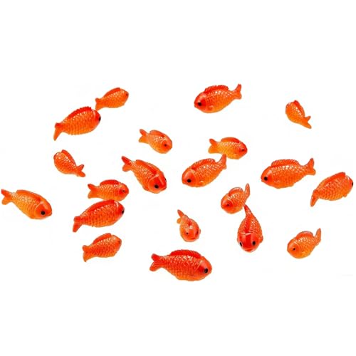20 Pcs Miniature Fish Crafts, Red Small Resin Mini Realistic Little Figurines Artificial Aquarium Tiny Cute Goldfish Bowl Decor Ornament Accessories DIY Garden Favor Gift Supplies
