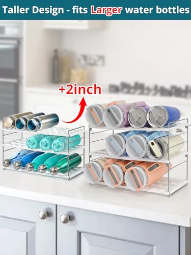 Upgraded Large Expandable Water Bottle Organizer Designed for 40 oz Stanley, Owala & Yeti Tumblers, Adjustable Storage Rack for Travel Mug Cabinet, Pantry, and Kitchen Organizer, Fits 20/30 oz Bottles - size: 3 Tier-Large
