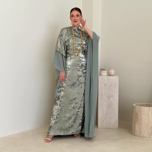 Kaftan Abaya Dubai Style Abaya Daily Smooth Flowy Muslim Dress Women Clothes - color: Grayish Green