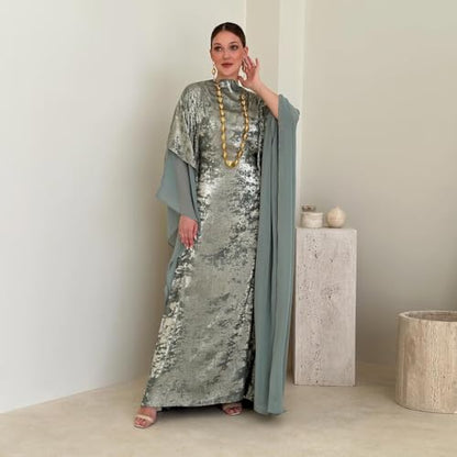 Kaftan Abaya Dubai Style Abaya Daily Smooth Flowy Muslim Dress Women Clothes - color: Grayish Green