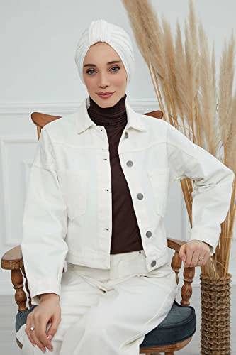 Aisha's Design Instant Turban Plain Cotton Scarf Head Wrap Lightweight Hat Bonnet Cap for Women - color: Ivory