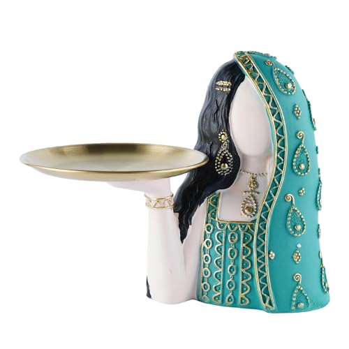 Ramadan Tray Eid Table Decorations Resin Women Figurines Home Decor Candy Dishes Decorative Key Tray Tabletop Decor for Ramadan Ornaments and Persian New Year Decorations, Light Green - color: Tray-light Green