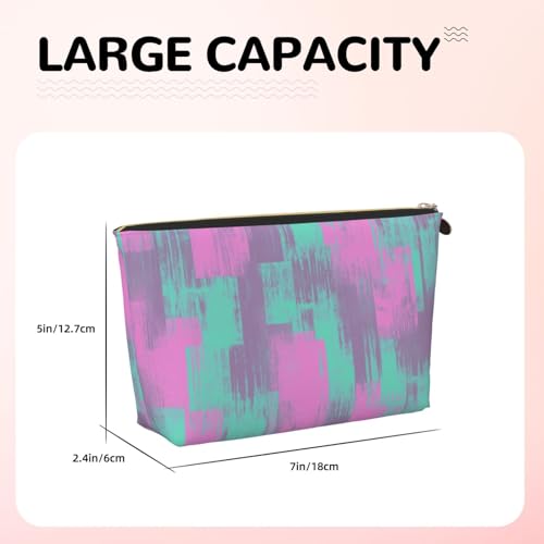 Leather Makeup Bag for Purse, Waterproof Small Toiletry Bag with Zipper, Cute Cosmetic Bags for Women, Pink Teal Purple Graffiti Travel Pouch - color: Pink Teal Purple Graffiti
