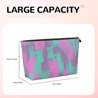 Leather Makeup Bag for Purse, Waterproof Small Toiletry Bag with Zipper, Cute Cosmetic Bags for Women, Pink Teal Purple Graffiti Travel Pouch - color: Pink Teal Purple Graffiti