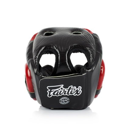 Fairtex Muay Thai & Boxing Headgear | Protective Sparring Head Guard with Adjustable Straps, Multi-Layer Padding, Enhanced Vision & Coverage - color: HG13 Full Head-Black/Red, size: X-Large