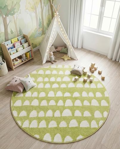 Rugs.com Whimsy Kids Collection Rug – 5 Ft Round Pastel Green Medium-Pile Rug Perfect for Kitchens, Dining Rooms - color: Pastel Green, size: 5' Round