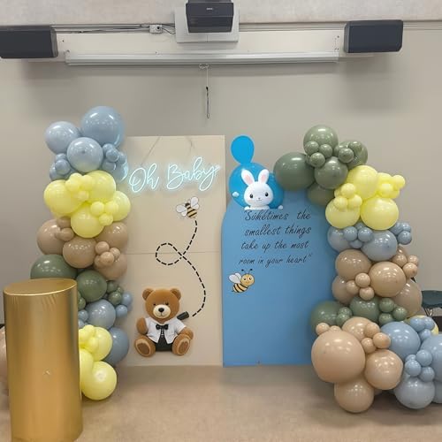 Blue and Green Balloons Sage Green Dusty Blue Yellow White Sand Balloons | 60Pcs Olive Green Slate Blue Beige Latex Balloon for Birthday Baby Shower Wild One Garden Tea Party Deocrations Supplies - color: Green Yellow Blue, size: 12 inch 60pcs