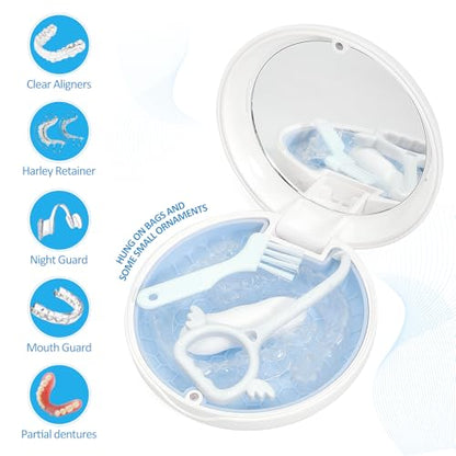 Retainer Case Slim Aligner Case with Vent Holes Removable Inner Tray Silicone for Easy Cleaning, Retainer Removal Tool and Brush (White Blue) - color: White Blue