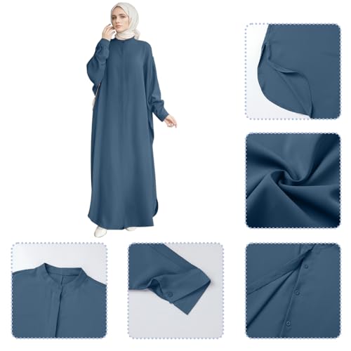 FYMNSI Abayas for Women Muslim Dress Modest Maxi Robe Abaya Kaftan Dresses Eid Prayer Clothes Arabian Islamic Dubai Outfit - color: Blue