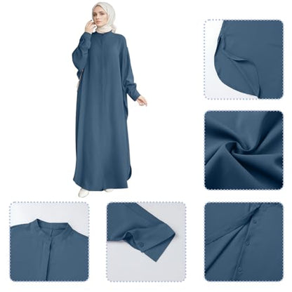 FYMNSI Abayas for Women Muslim Dress Modest Maxi Robe Abaya Kaftan Dresses Eid Prayer Clothes Arabian Islamic Dubai Outfit - color: Blue