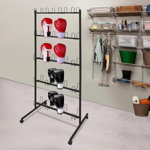 TFCFL Boxing Gloves Drying Rack, Boxing Glove Storage Stand with Universal Wheels,5-Tier Metal Boxing Gloves to Dry Out,Holds 20 Pair of Gloves - color: Black