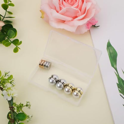 8pcs Hijab Magnetic Pins, Matte Plating Hijab Magnets Pearl Veil Pin Magnetic Scarf Clasp Brooch Strong Hijab Magnet Pins Buttons for Women Clothing Dress Scarves (Gold & Silver)