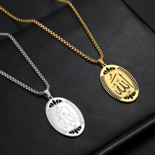 VASSAGO Allah Necklace for Women Men Stainless Steel Islamic Muslim Pendant Islam Religious Charm Jewelry Gift - color: Oval, Gold